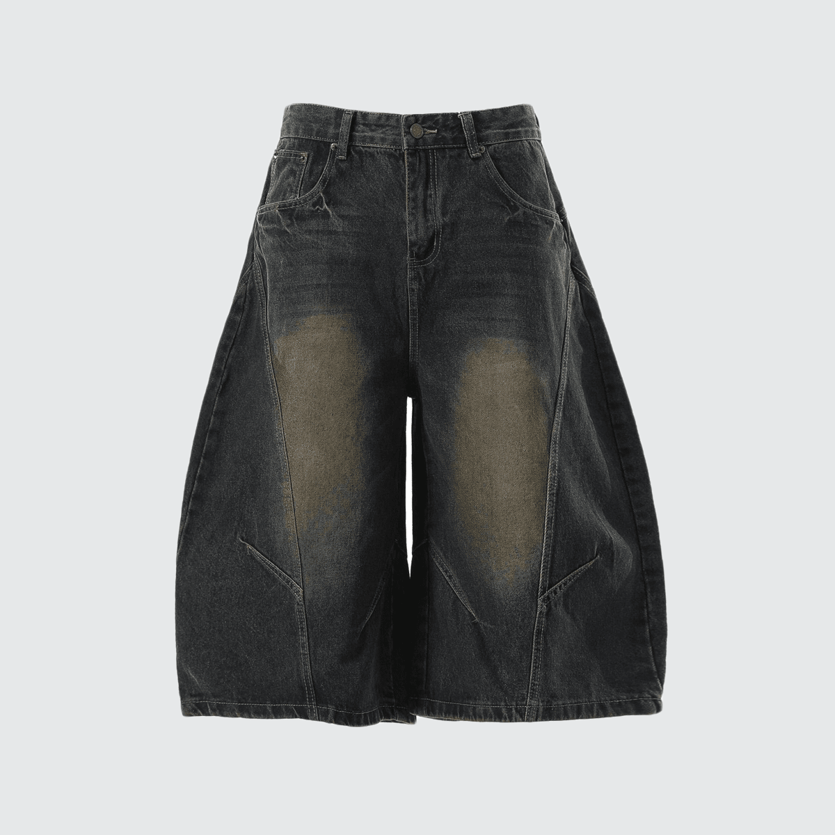 Wide-Leg Curved Blade Denim Shorts