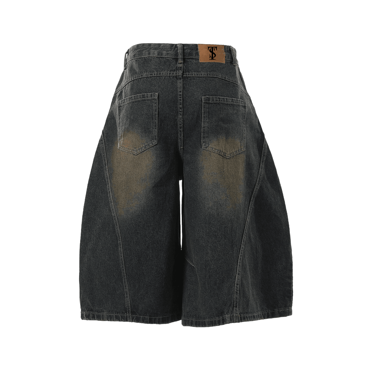 Wide-Leg Curved Blade Denim Shorts