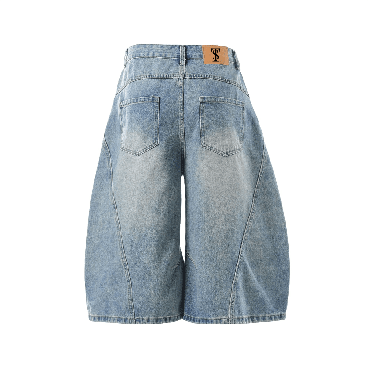 Wide-Leg Curved Blade Denim Shorts