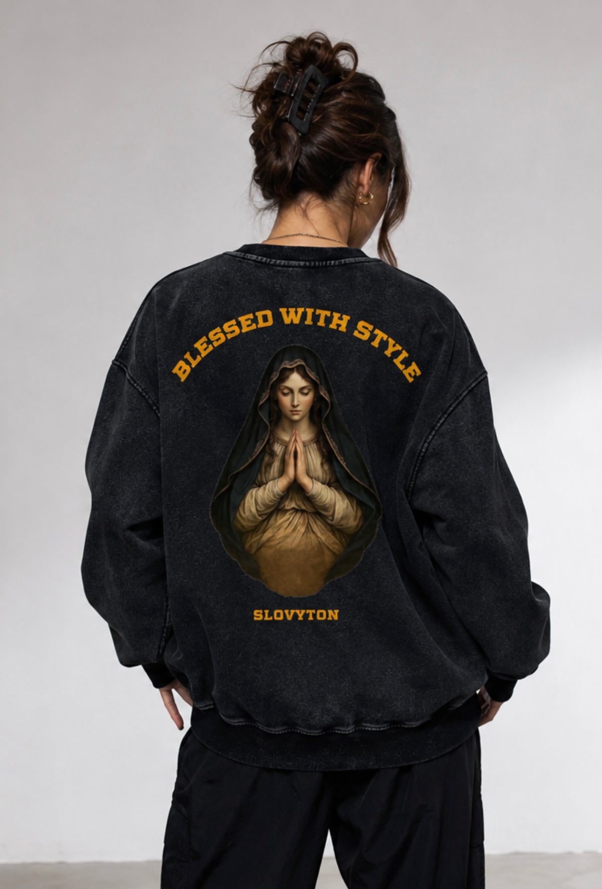 SLOVYTON: BLESSED WITH STYLE Oversized Faded Sweatshirt