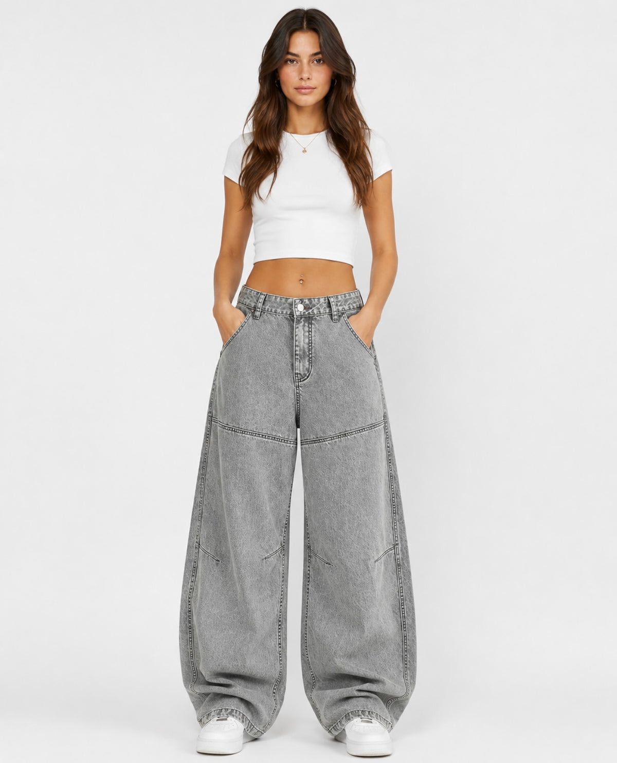 WASHED CURVED BLADE DENIM JEANS