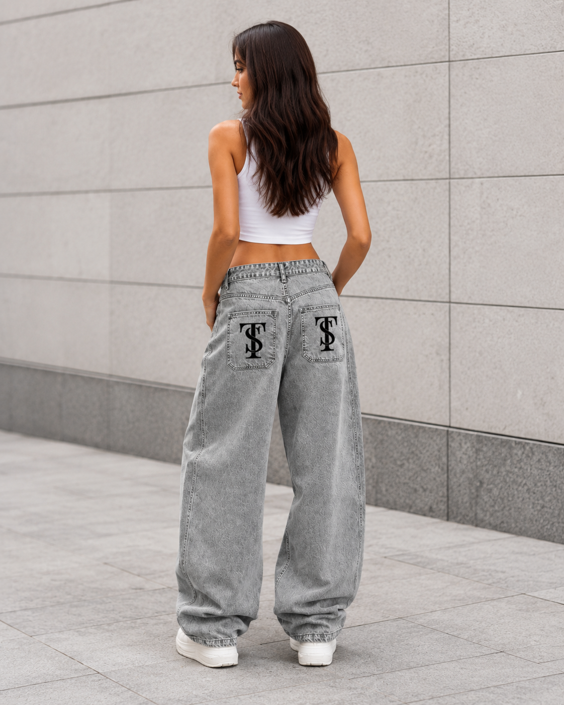 WASHED CURVED BLADE DENIM JEANS
