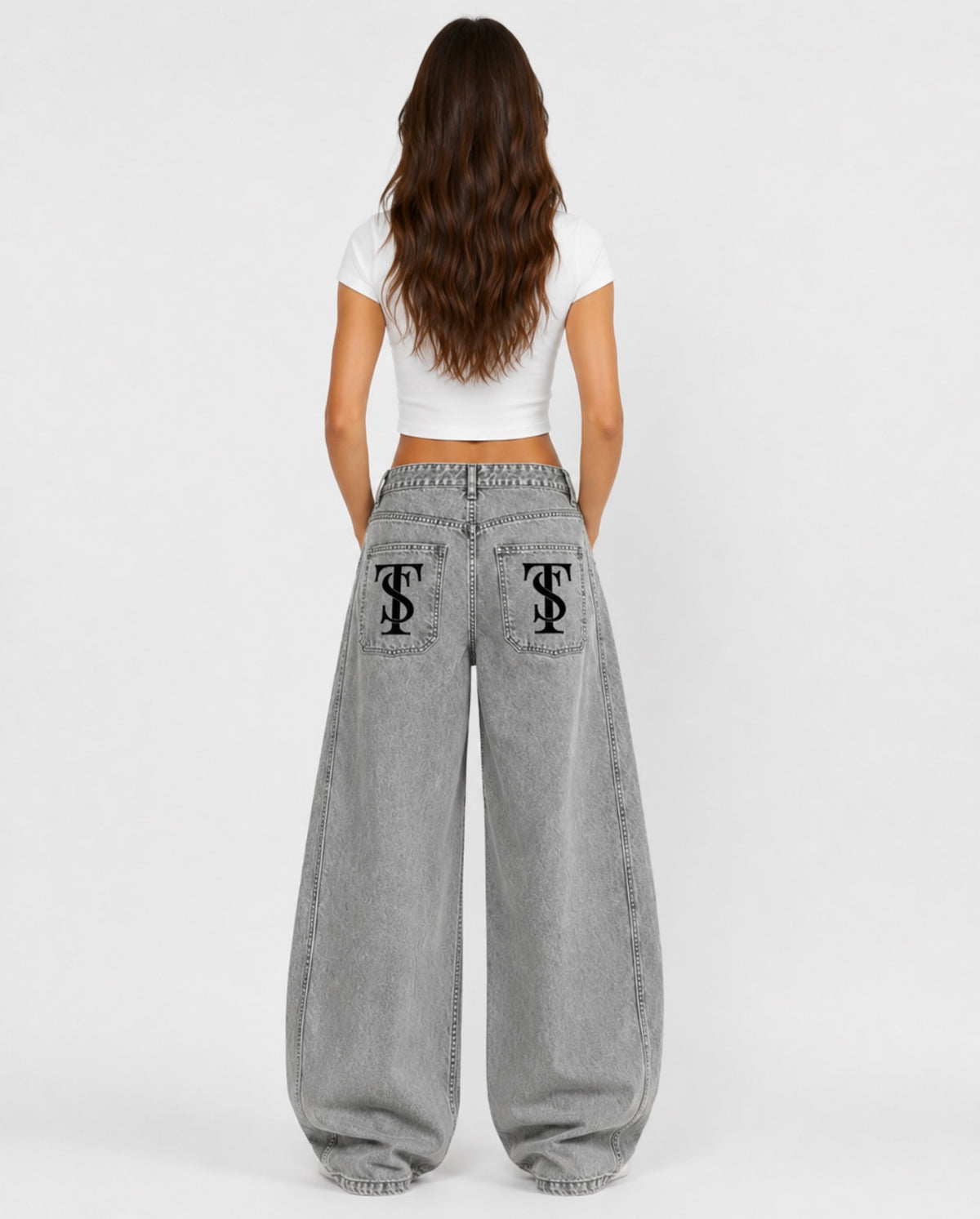 WASHED CURVED BLADE DENIM JEANS