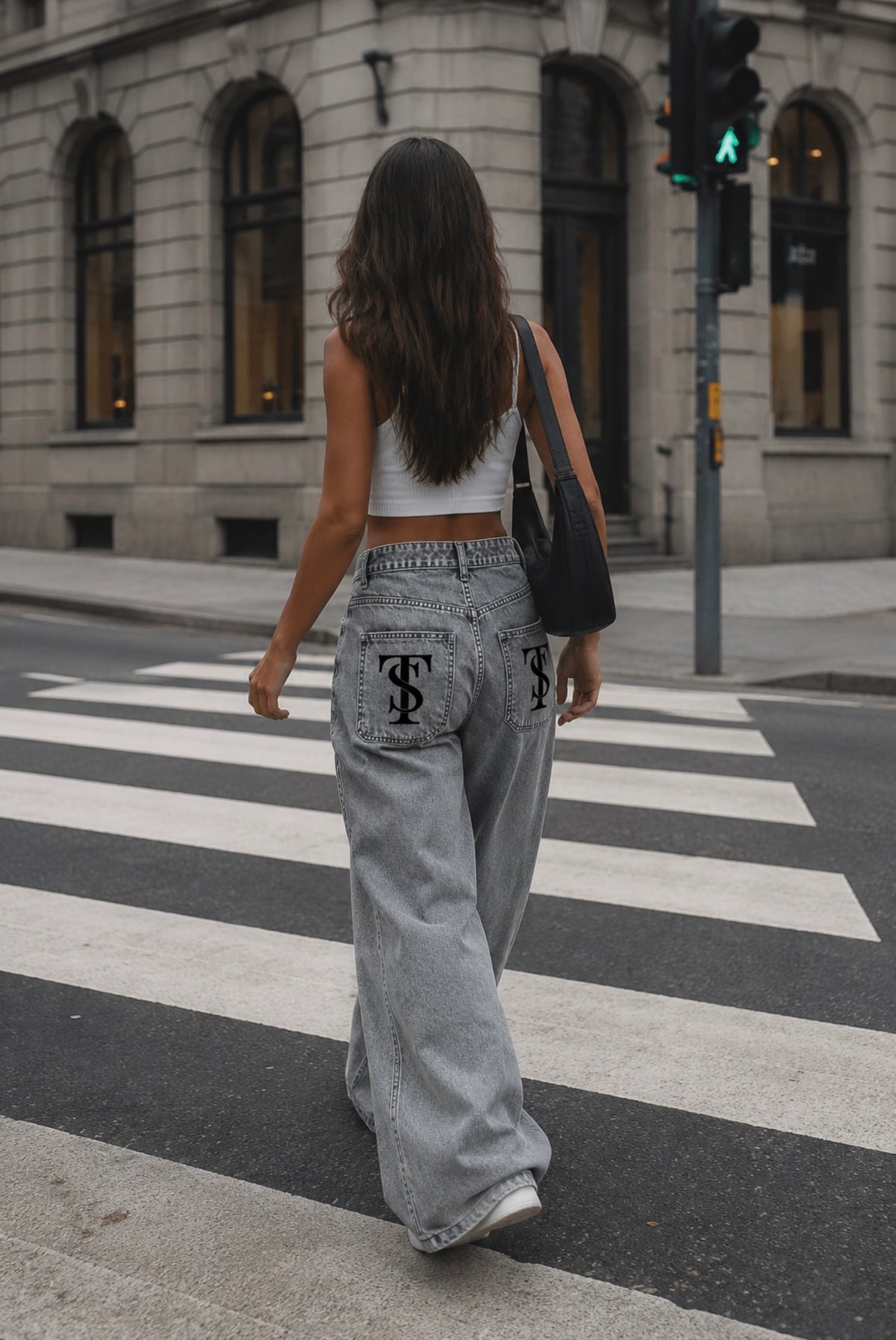 WASHED CURVED BLADE DENIM JEANS